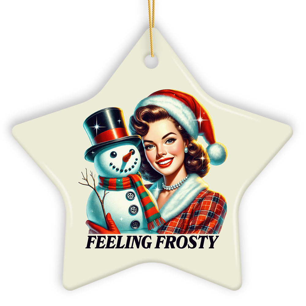Feeling Frosty Ornament, Vintage Glamorous Christmas Lady and Snowman Decor