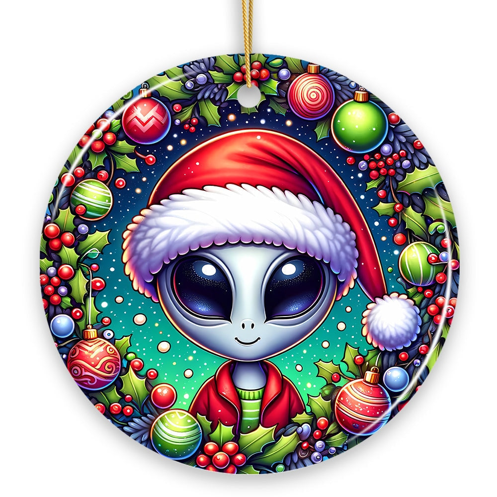 Galactic Winter Alien Ceramic Ornament, Festive Christmas Space Gift and Decor