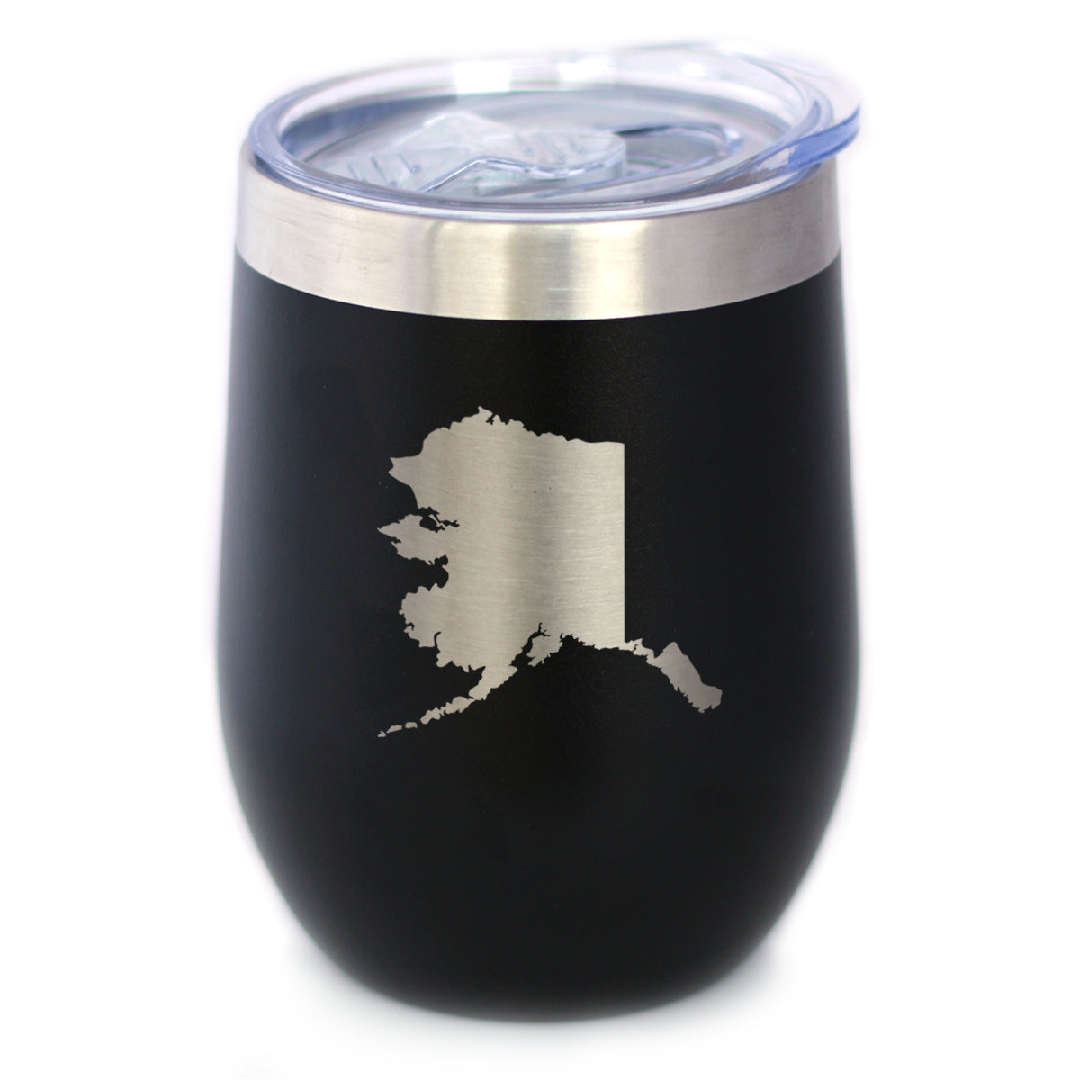 Alaska State Outline - Wine Tumbler Glass with Sliding Lid - Stainless Steel Travel Mug - Alaska Gifts and Decor for Women and Men Alaskans