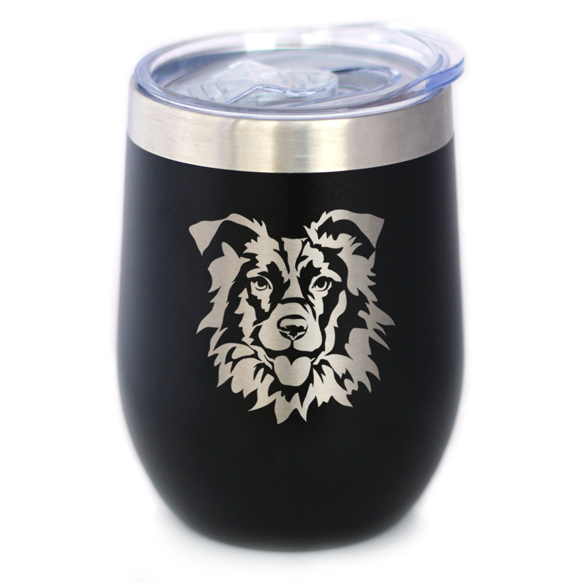 Border Collie Face - Wine Tumbler