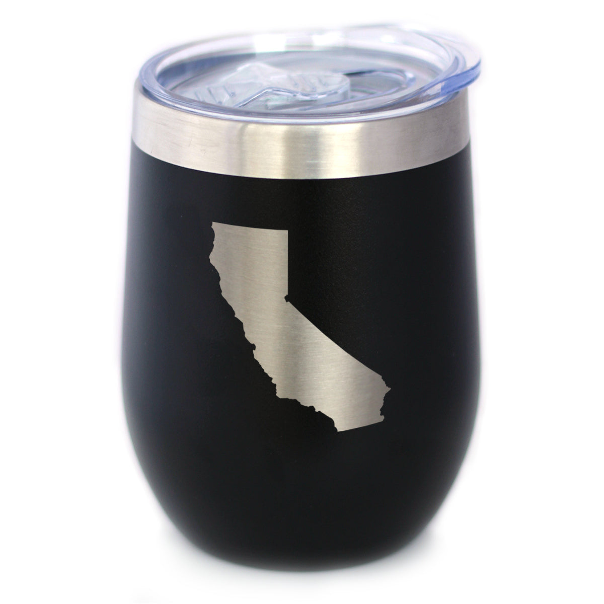 California State Outline - Wine Tumbler Glass with Sliding Lid - Stainless Steel Travel Mug - California Gifts for Women and Men Californians