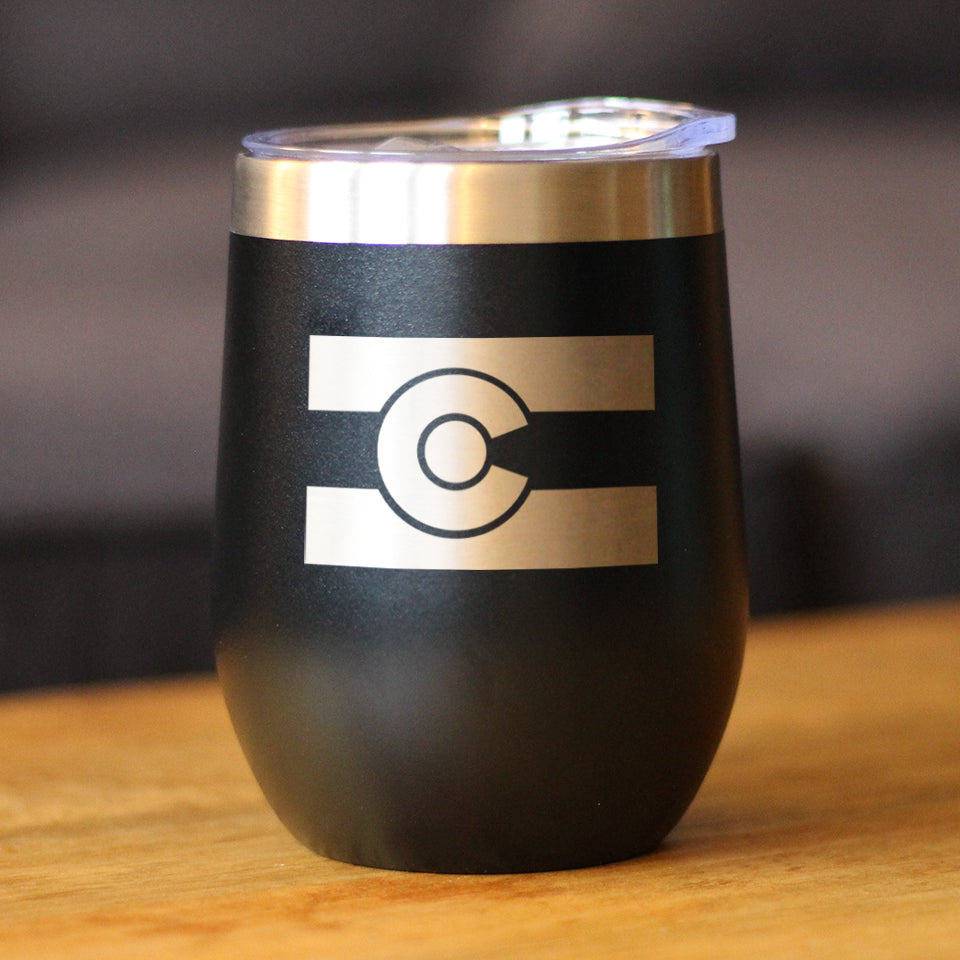 Colorado Flag - Wine Tumbler with Sliding Lid - Stemless Stainless Steel Insulated Cup - Cute Outdoor Camping Mug