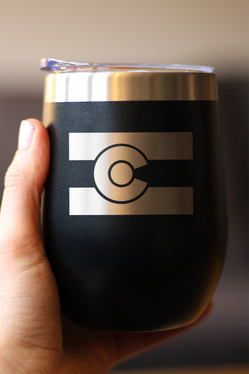 Colorado Flag - Wine Tumbler with Sliding Lid - Stemless Stainless Steel Insulated Cup - Cute Outdoor Camping Mug