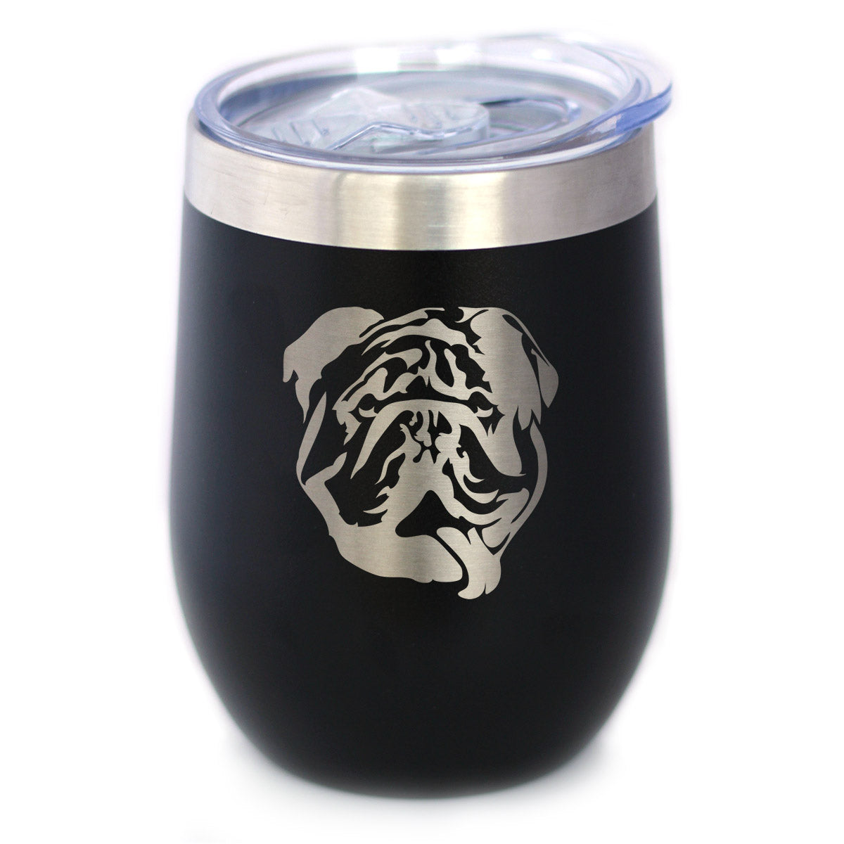 Bulldog Wine Tumbler with Sliding Lid - Stemless Stainless Steel Insulated Cup - English Bulldogs Outdoor Camping Mug