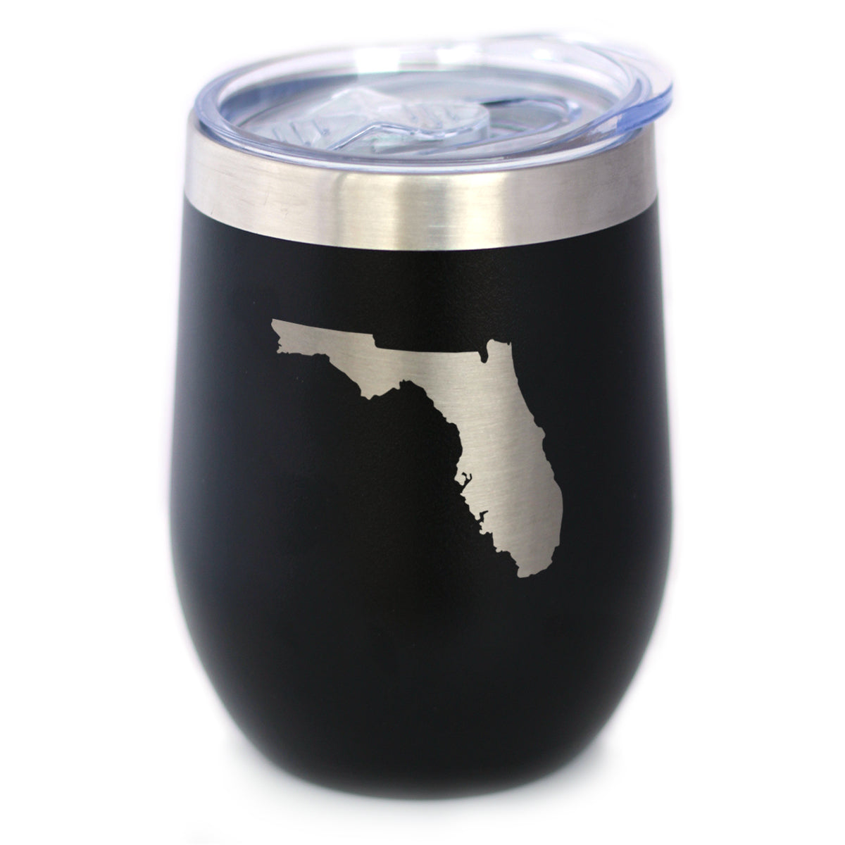 Florida State Outline - Wine Tumbler Glass with Sliding Lid - Stainless Steel Insulated Mug - State Themed Outdoor Camping Gifts For Floridians