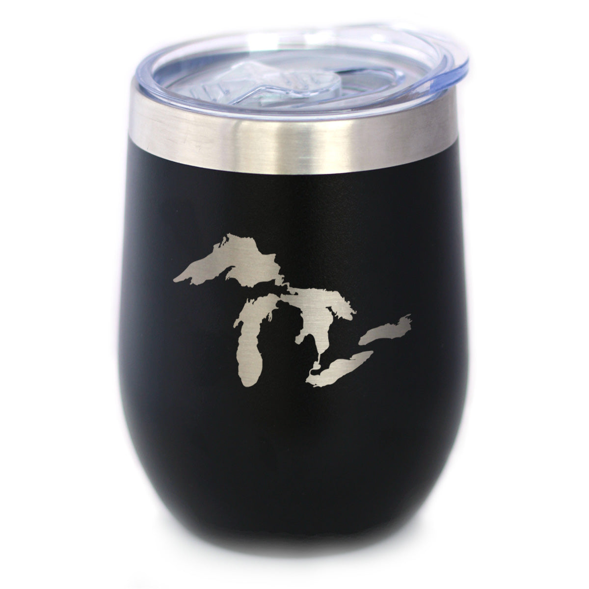 Great Lakes Map Wine Tumbler with Sliding Lid - Stemless Stainless Steel Insulated Cup - Cute Outdoor Camping Mug