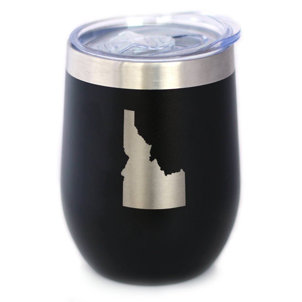 Idaho State Outline - Wine Tumbler Glass with Sliding Lid - Stainless Steel Travel Mug - Idaho Gifts for Women and Men