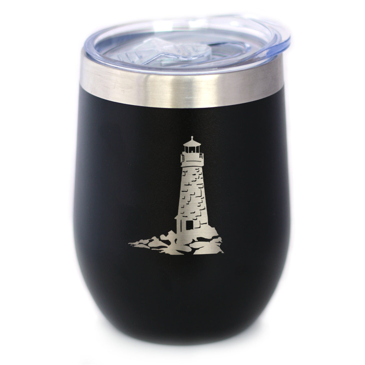 Lighthouse - Wine Tumbler Glass with Sliding Lid - Stainless Steel Travel Mug - Beach Gifts and Decor for Women and Men