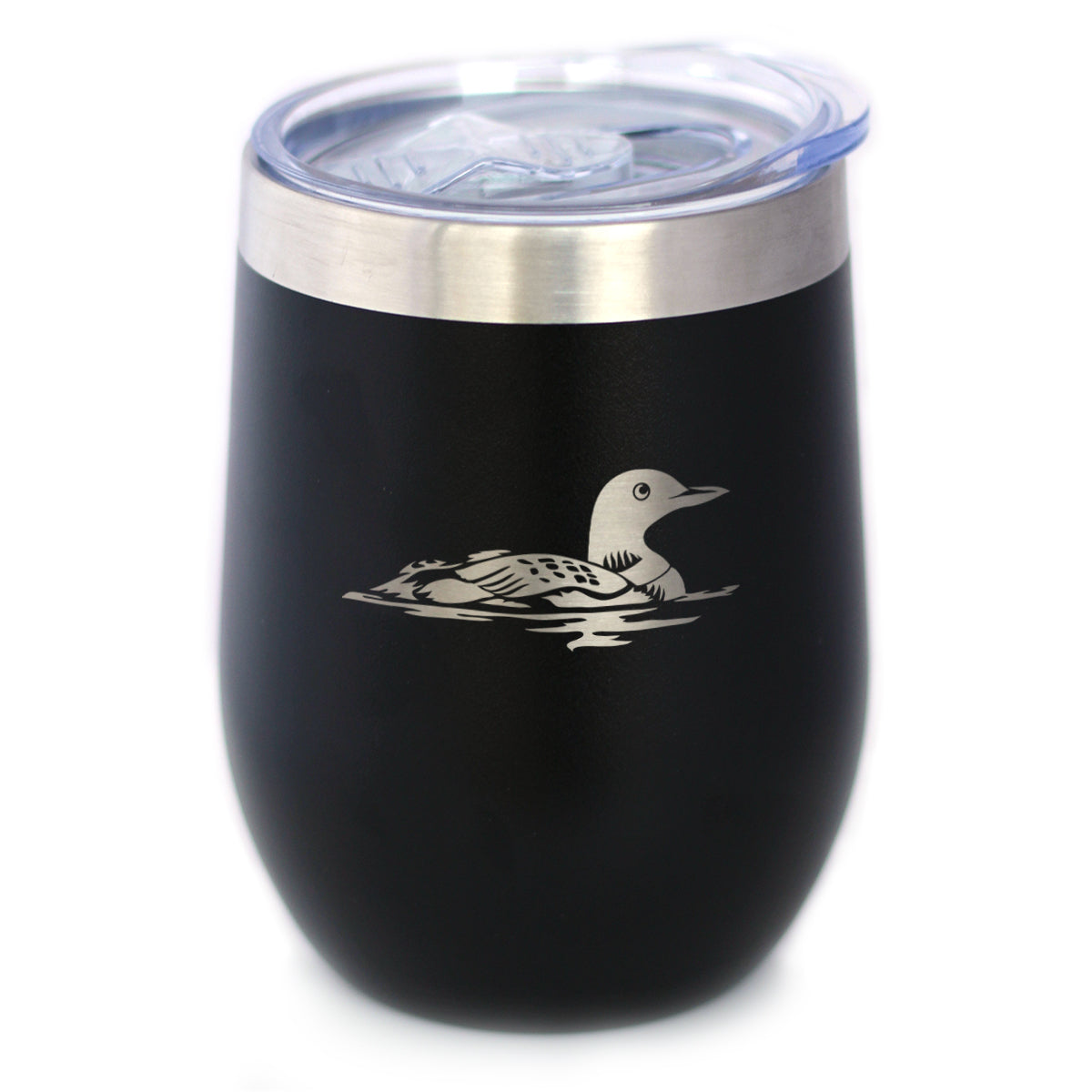 Loon - Wine Tumbler Glass with Sliding Lid - Stainless Steel Insulated Mug - Loon Gifts for Women and Men