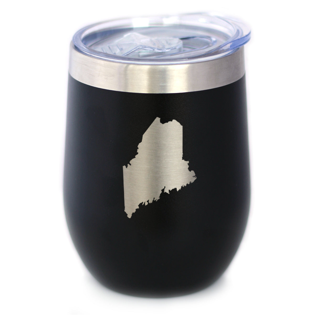 Maine State Outline - Wine Tumbler Glass with Sliding Lid - Stainless Steel Travel Mug - Maine Gifts for Women and Men Mainers