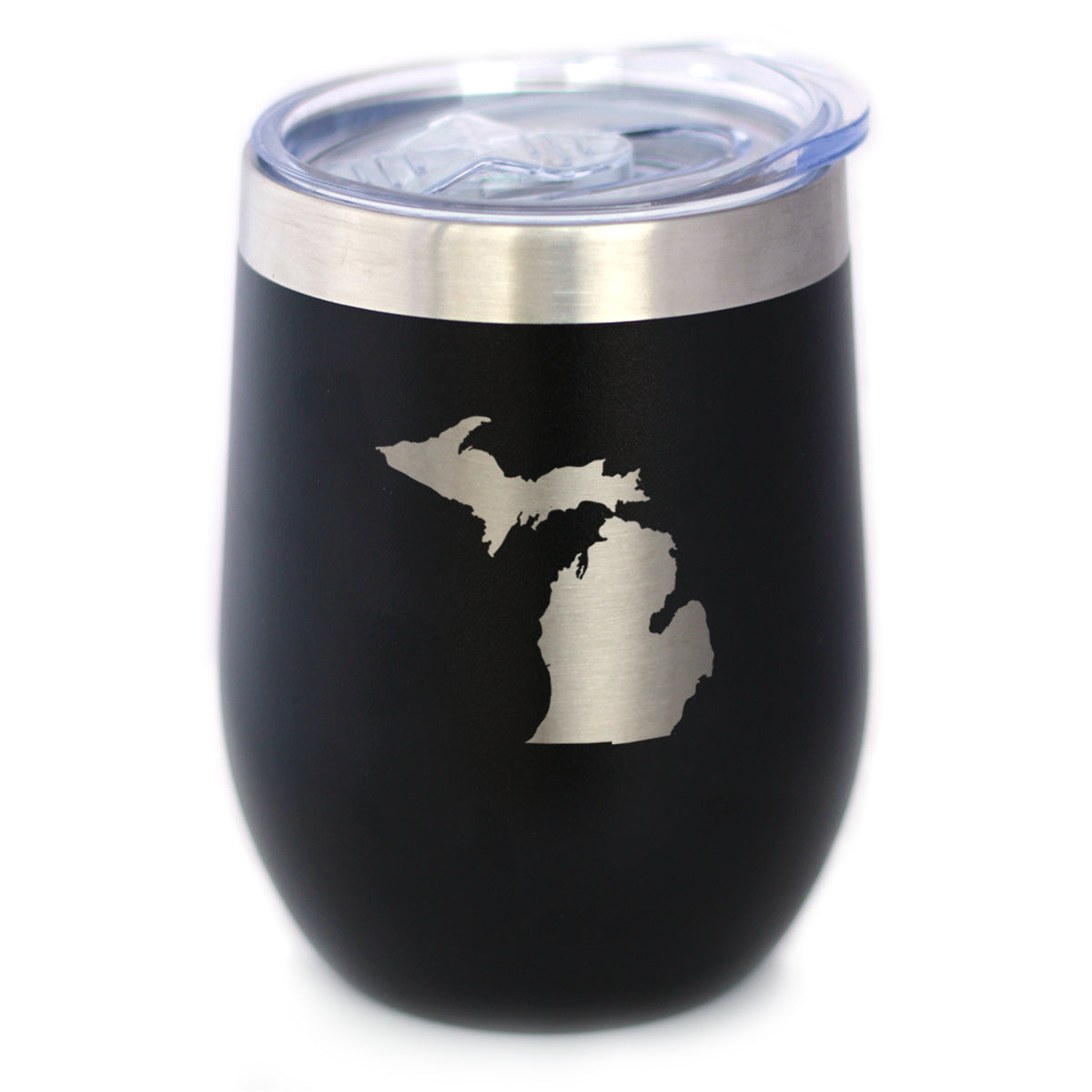 Michigan State Outline - Wine Tumbler Glass with Sliding Lid - Stainless Steel Travel Mug - Michigan Gifts and Decor for Women and Men