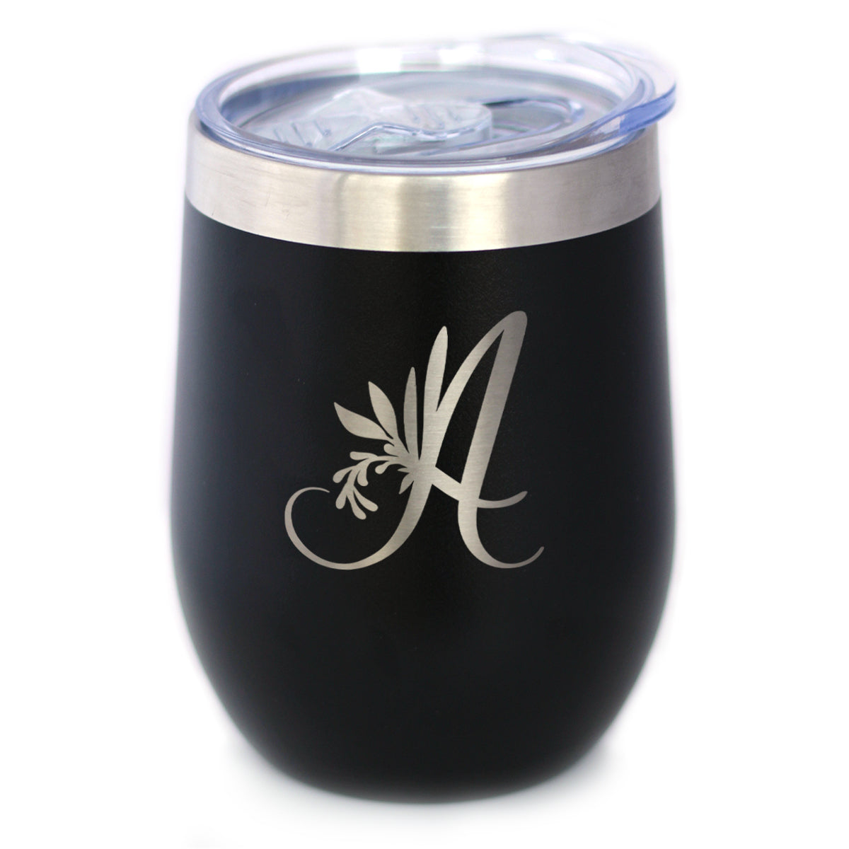 Monogram Floral Initial Letter A - Wine Tumbler