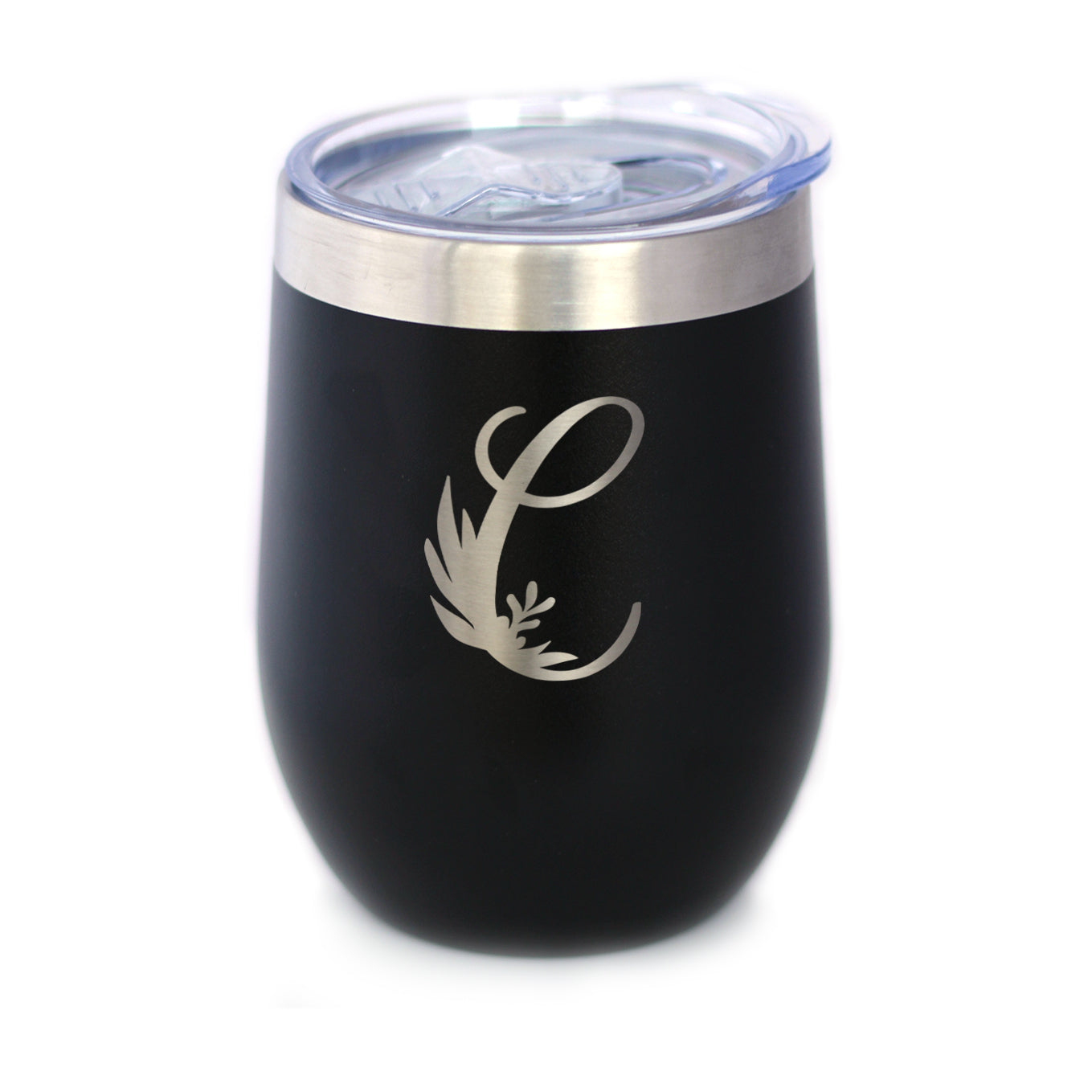 Monogram Floral Initial Letter C - Wine Tumbler