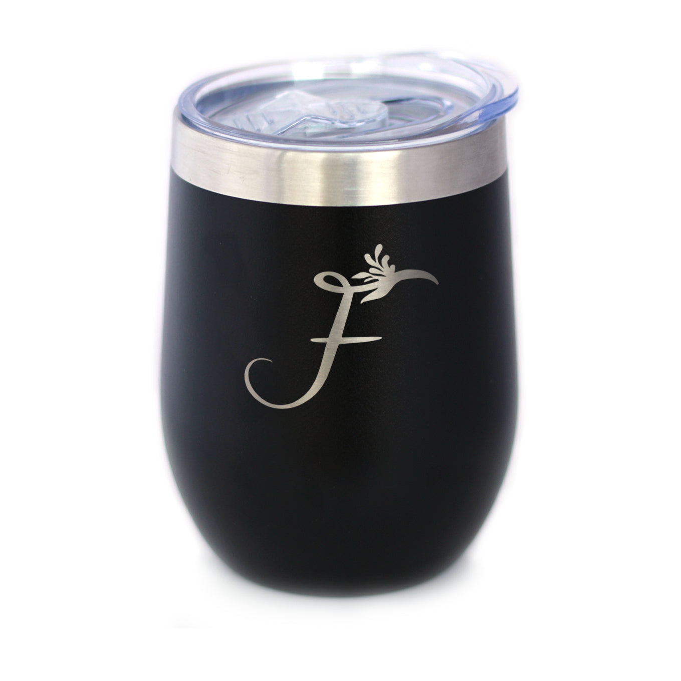 Monogram Floral Initial Letter F - Wine Tumbler