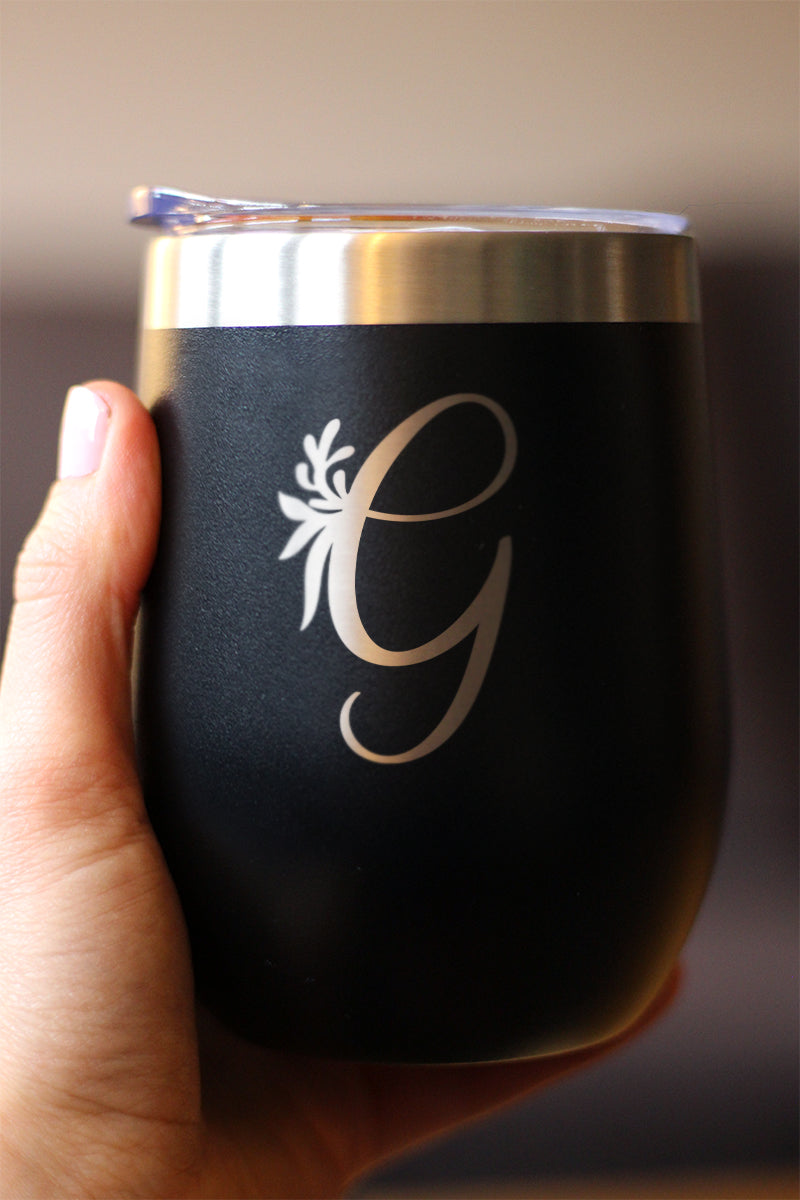 Monogram Floral Initial Letter G - Wine Tumbler