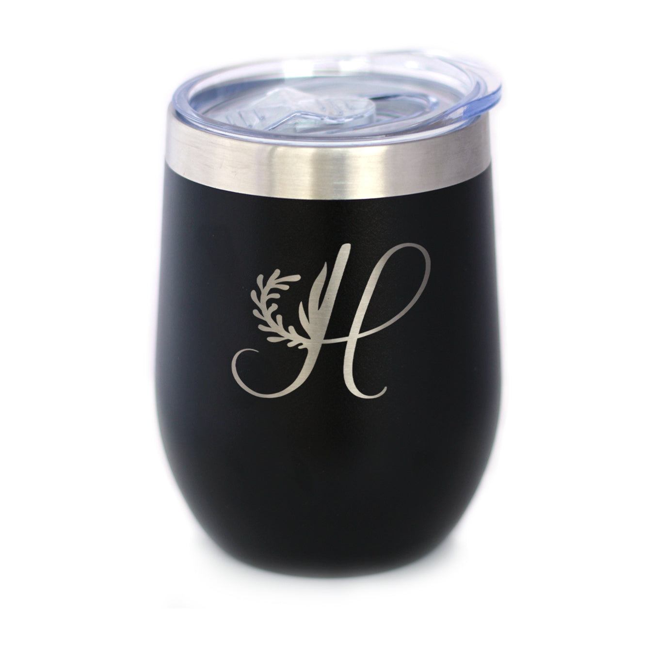 Monogram Floral Initial Letter H - Wine Tumbler