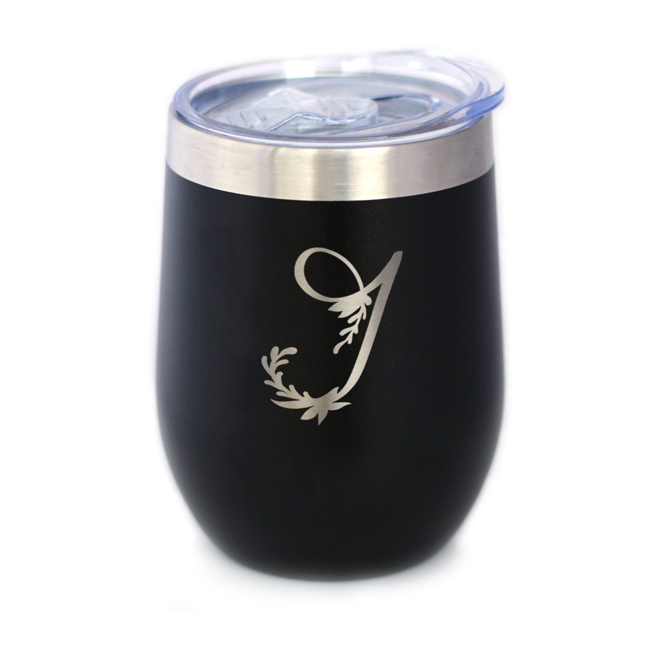 Monogram Floral Initial Letter J - Wine Tumbler