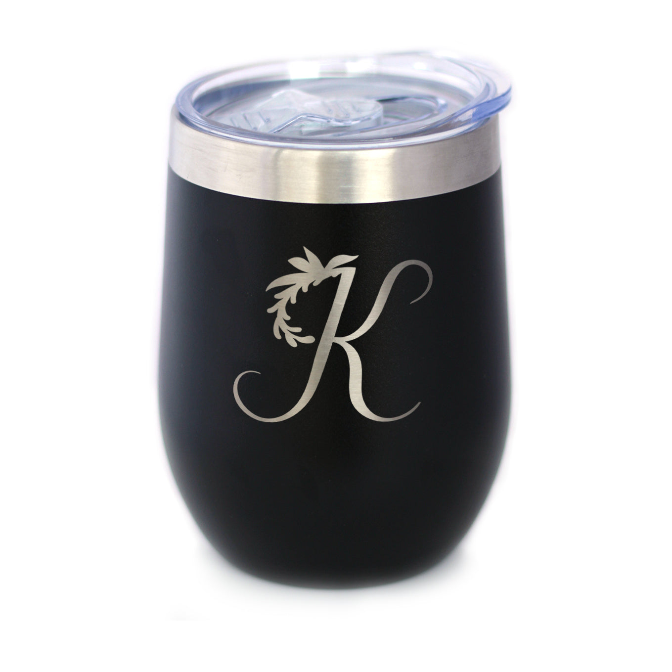 Monogram Floral Initial Letter K - Wine Tumbler