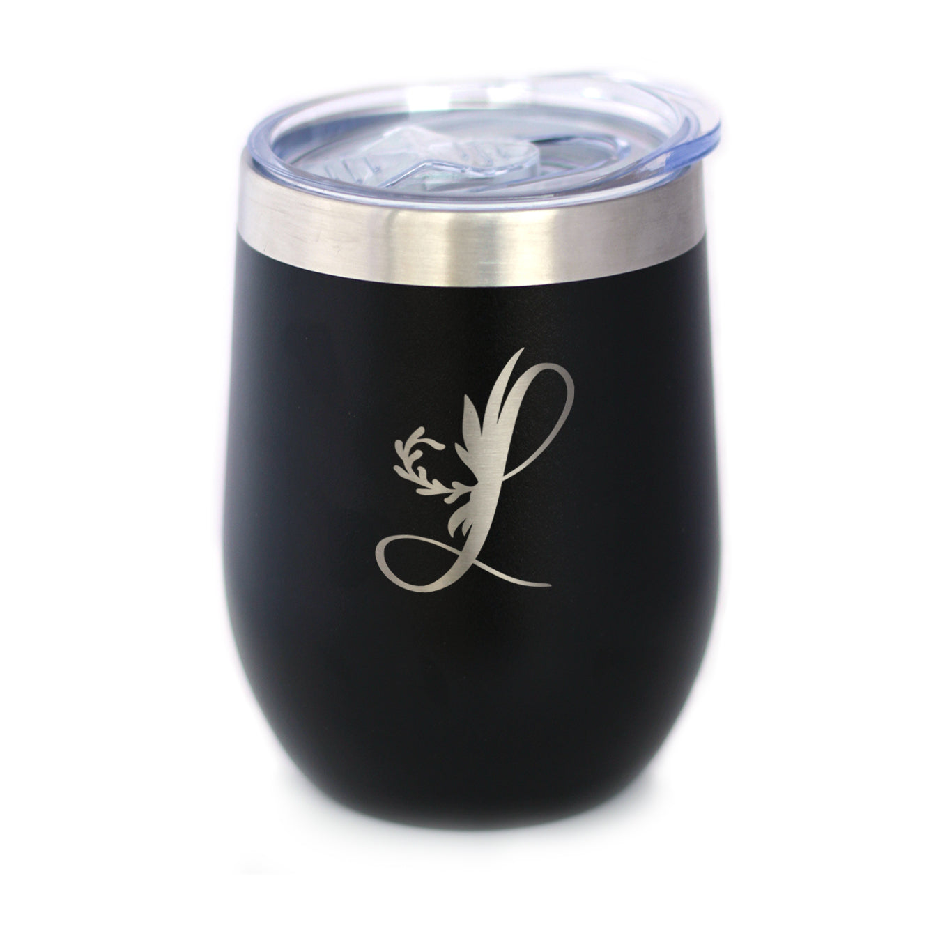 Monogram Floral Initial Letter L - Wine Tumbler