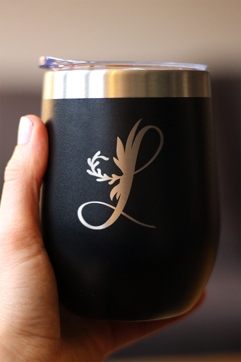 Monogram Floral Initial Letter L - Wine Tumbler