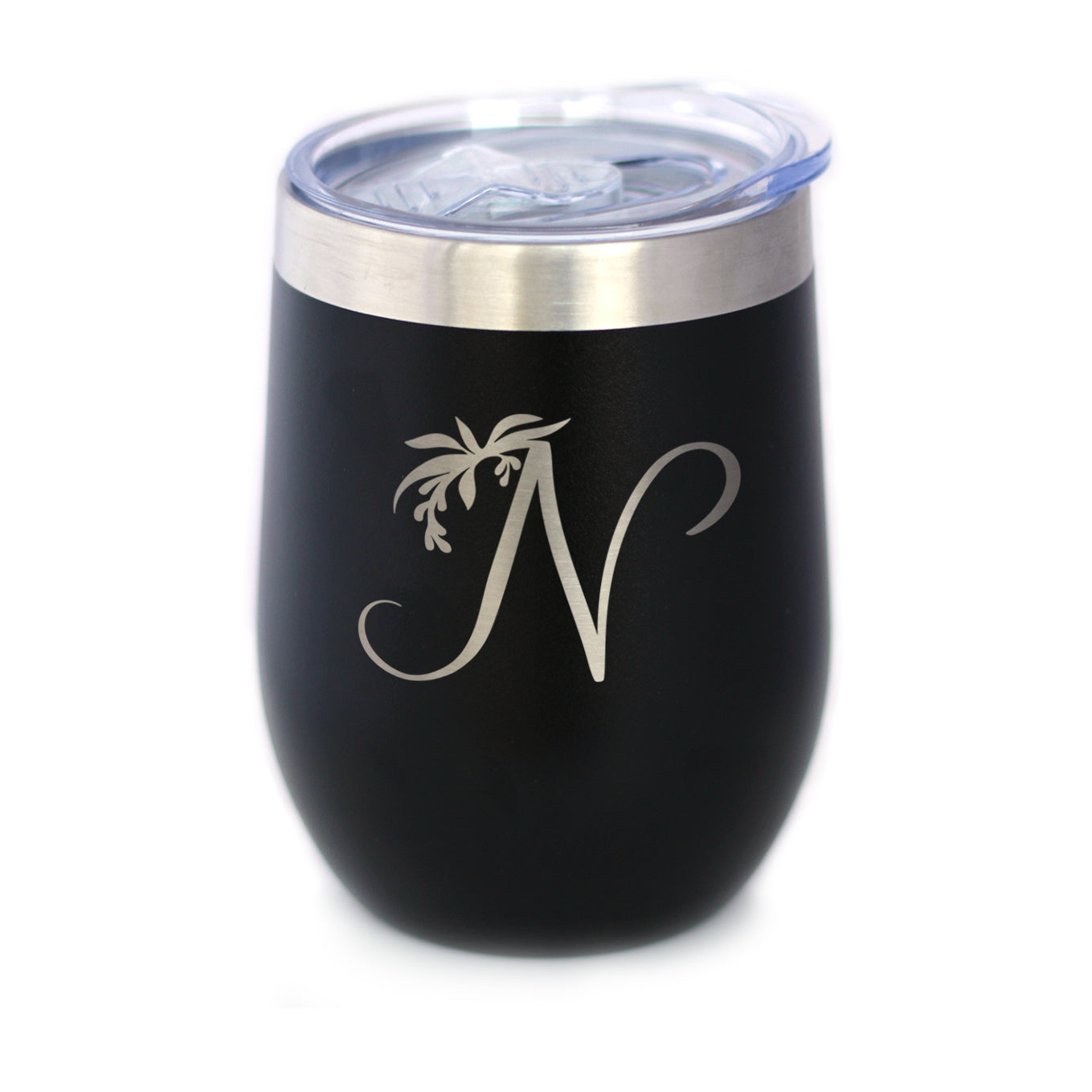 Monogram Floral Initial Letter N - Wine Tumbler