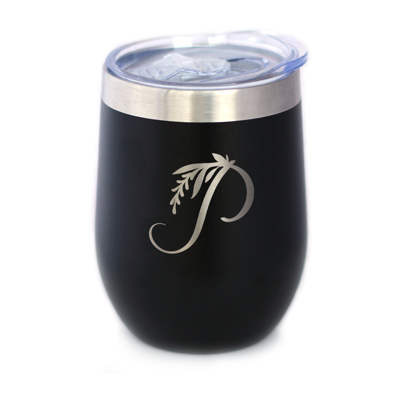 Monogram Floral Initial Letter P - Wine Tumbler