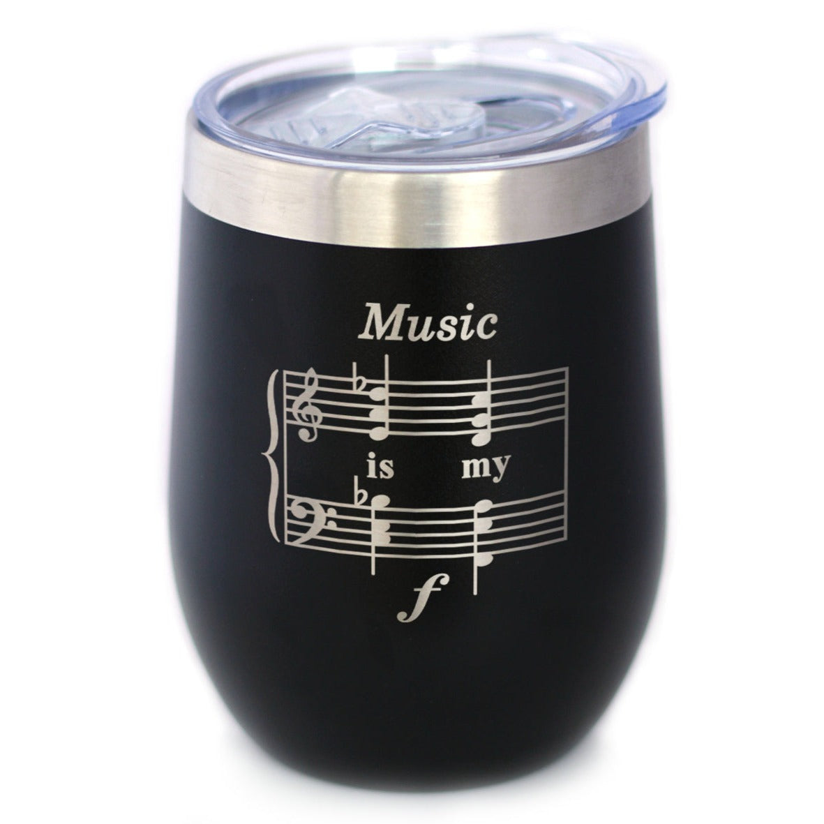 Music is My Forte - Wine Tumbler Glass with Sliding Lid - Stainless Steel Mug - Unique Funny Musician Gifts and Musical Accessories