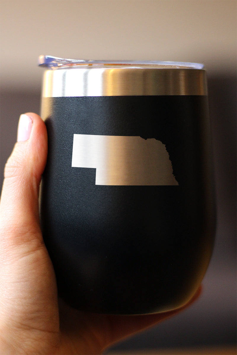 Nebraska State Outline - Wine Tumbler