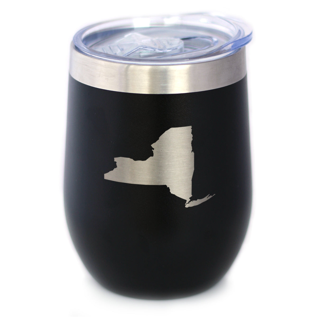 New York State Outline - Wine Tumbler Glass with Sliding Lid - Stainless Steel Insulated Mug - New York Gifts Women and Men New Yorkers