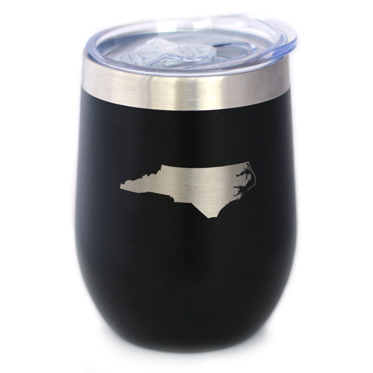 North Carolina State Outline - Wine Tumbler Glass with Sliding Lid - Stainless Steel Travel Mug - North Carolina Gifts for Women and Men