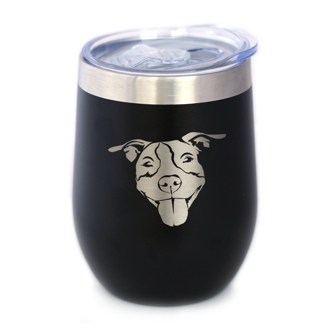 Happy Pitbull - Wine Tumbler Glass with Sliding Lid - Stainless Steel Insulated Mug - Cute Pitbull Themed Dog Gifts and Party Decor for Women and Men