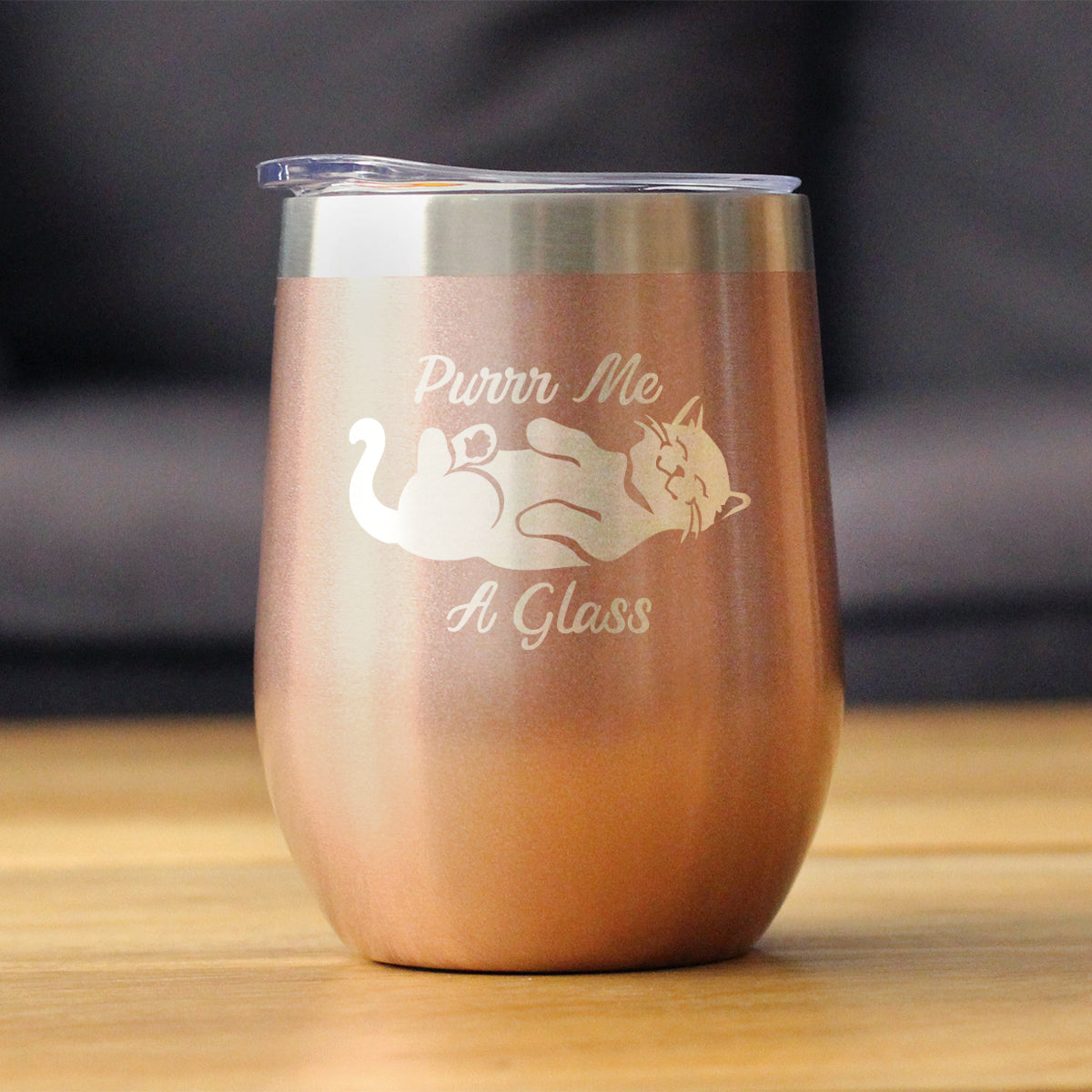 Purr Me A Glass - Cat Wine Tumbler Glass with Sliding Lid - Stainless Steel Insulated Mug - Fun Unique Cat Themed Décor and Gifts for Men & Women