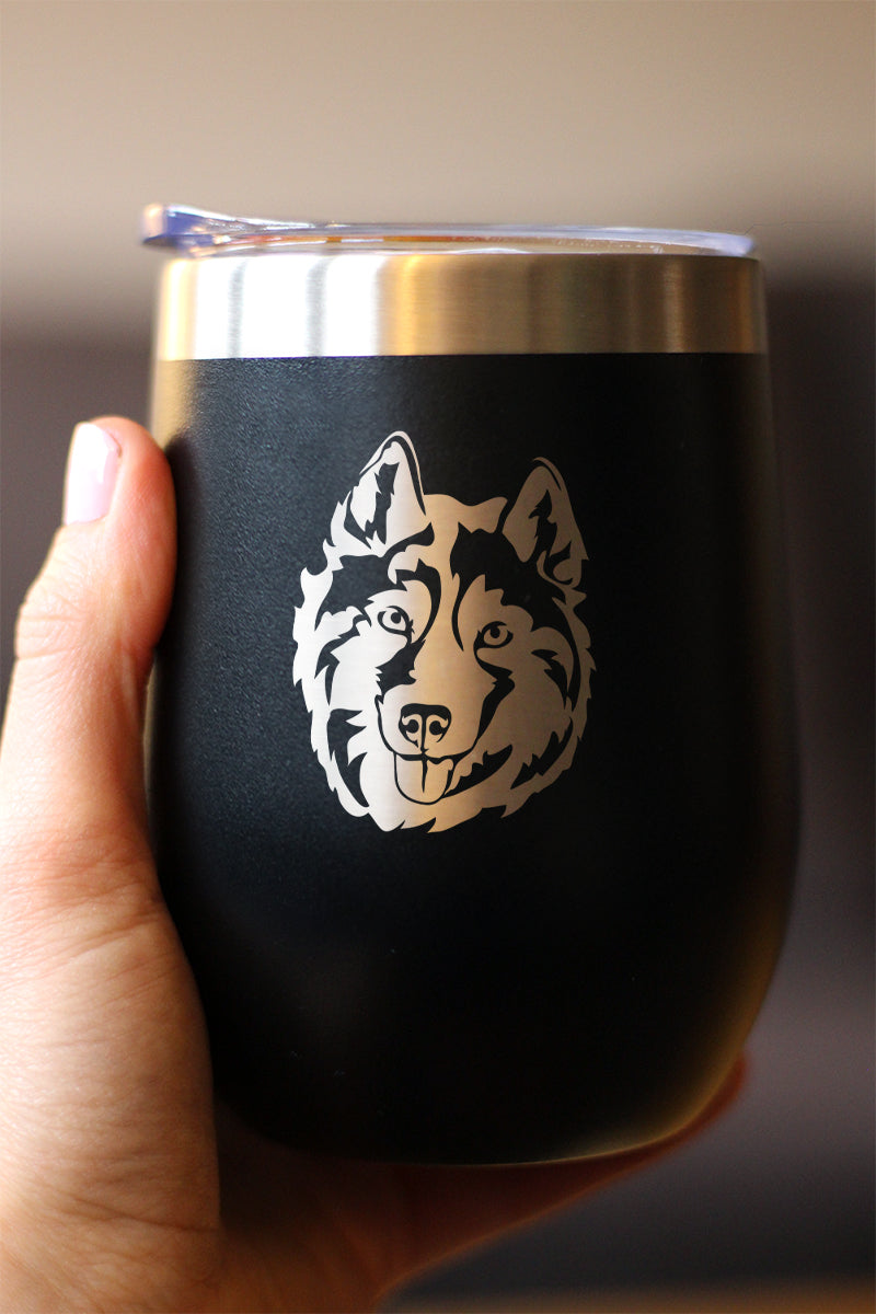 Siberian Husky Face - Wine Tumbler