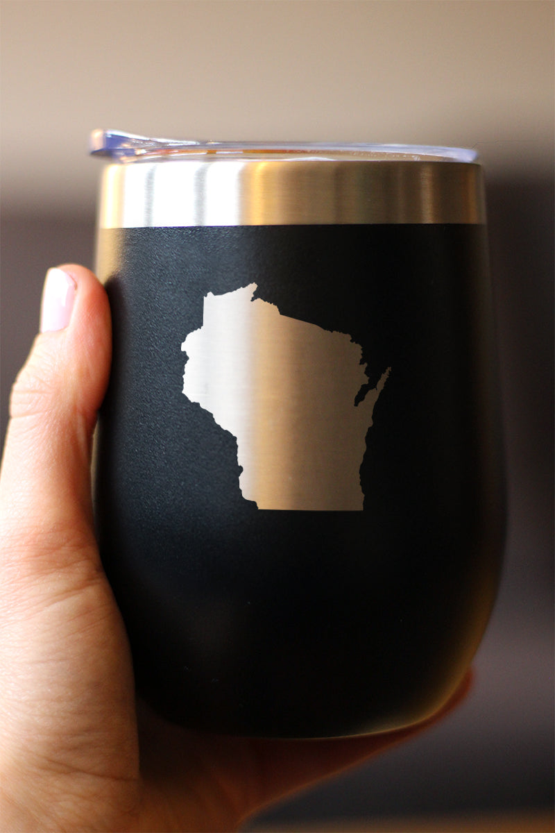 Wisconsin State Outline - Wine Tumbler Glass with Sliding Lid - Stainless Steel Insulated Mug - Wisconsin Gifts for Women and Men