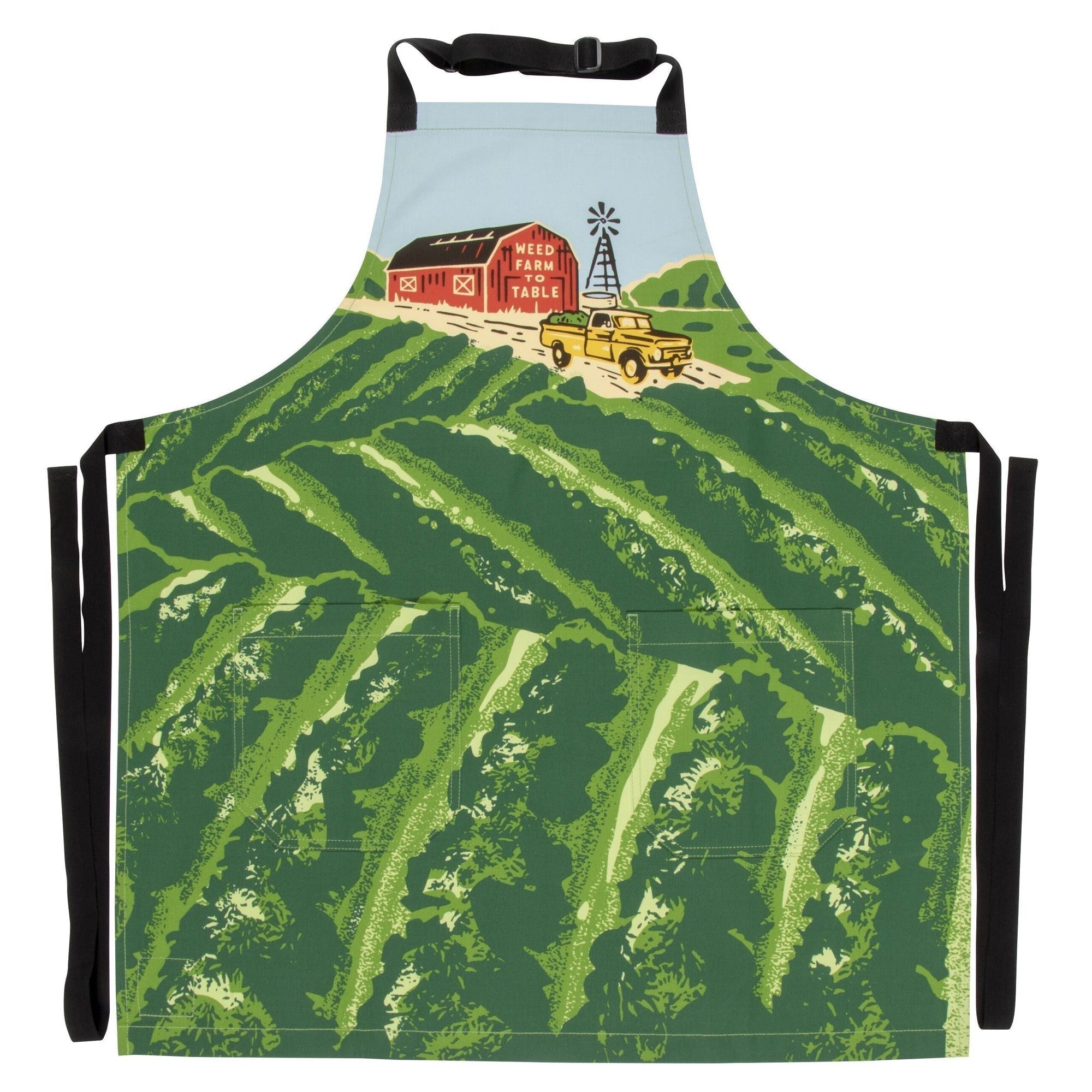 Weed Farm To Table Funny Cooking and BBQ Apron | Funny Marijuana Themed Unisex 2 Pockets Adjustable Strap 100% Cotton | BlueQ at GetBullish