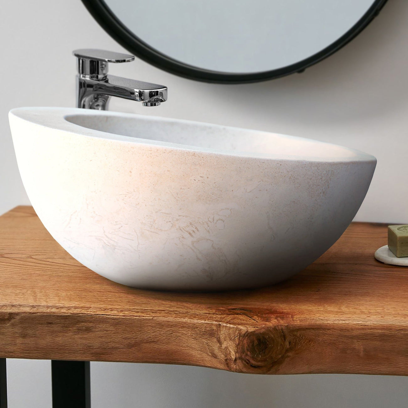 White Limestone Natural Stone Sloped Rim Above Vanity Bathroom Sink ...
