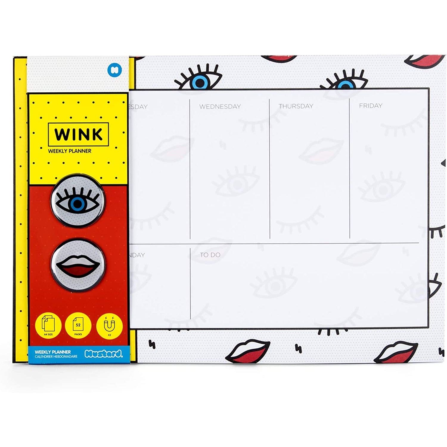 Wink Weekly Planner | 2 Magnets | Pop Art Eyes and Lips Print