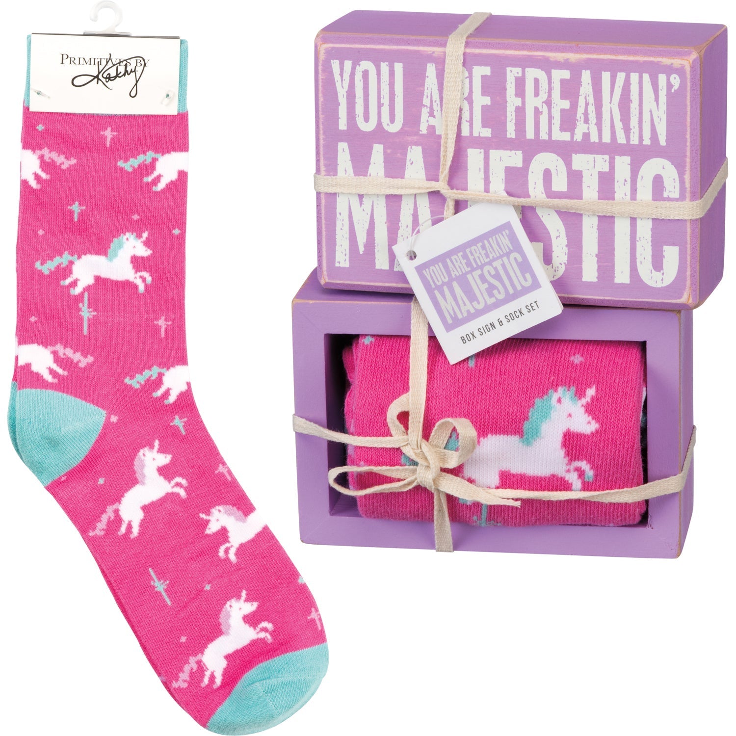 You Are Freakin' Majestic Unicorn Box Sign And Socks Giftable Set