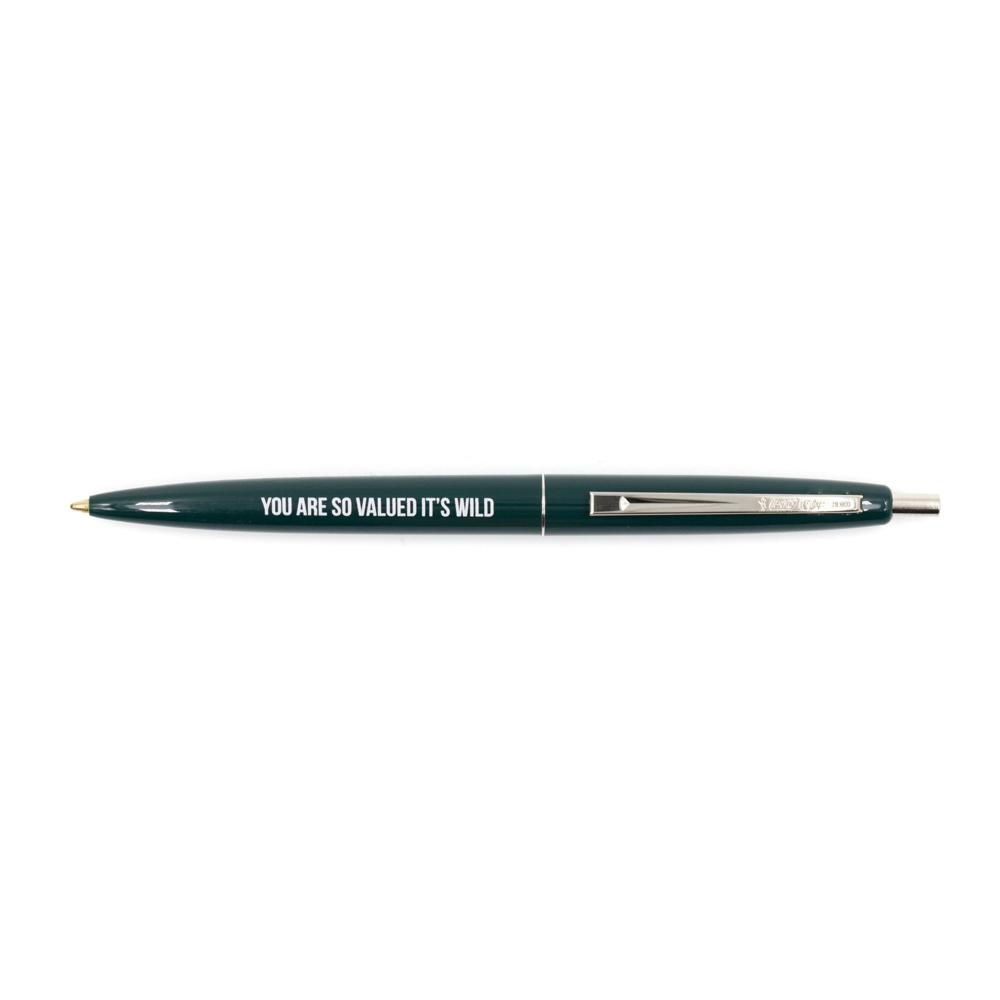 You Are So Valued It's Wild Refillable Pen in Forest Green and Silver | Employee Appreciation