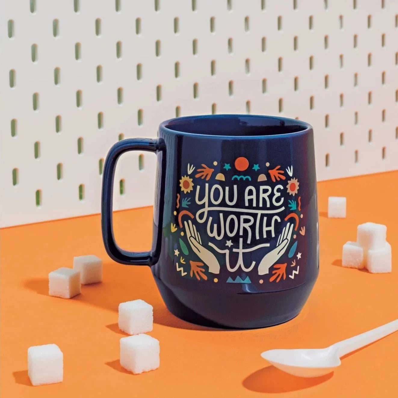 You Are Worth It Mega Mug In Navy Blue | Stoneware Coffee Tea Mug | 18 oz