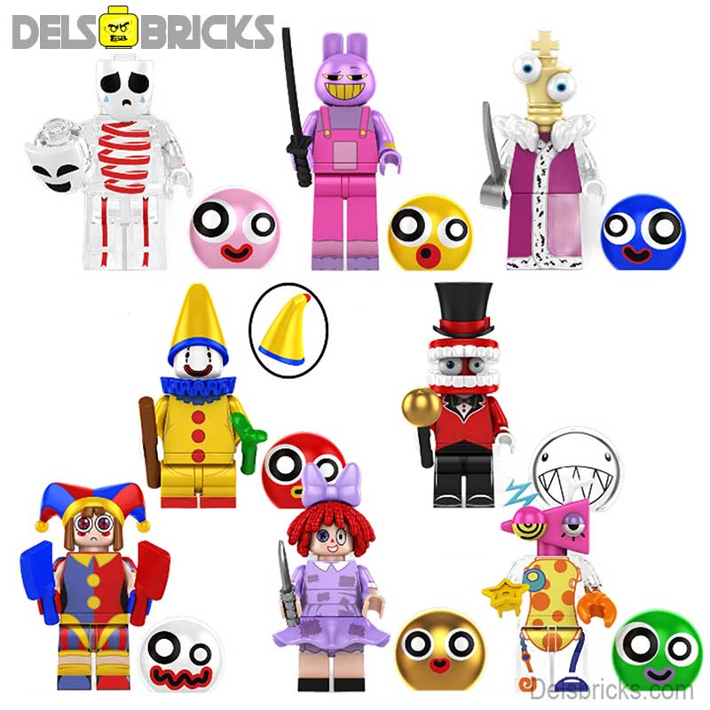 The Amazing Digital Circus Minifigures set of 8 and background diorama