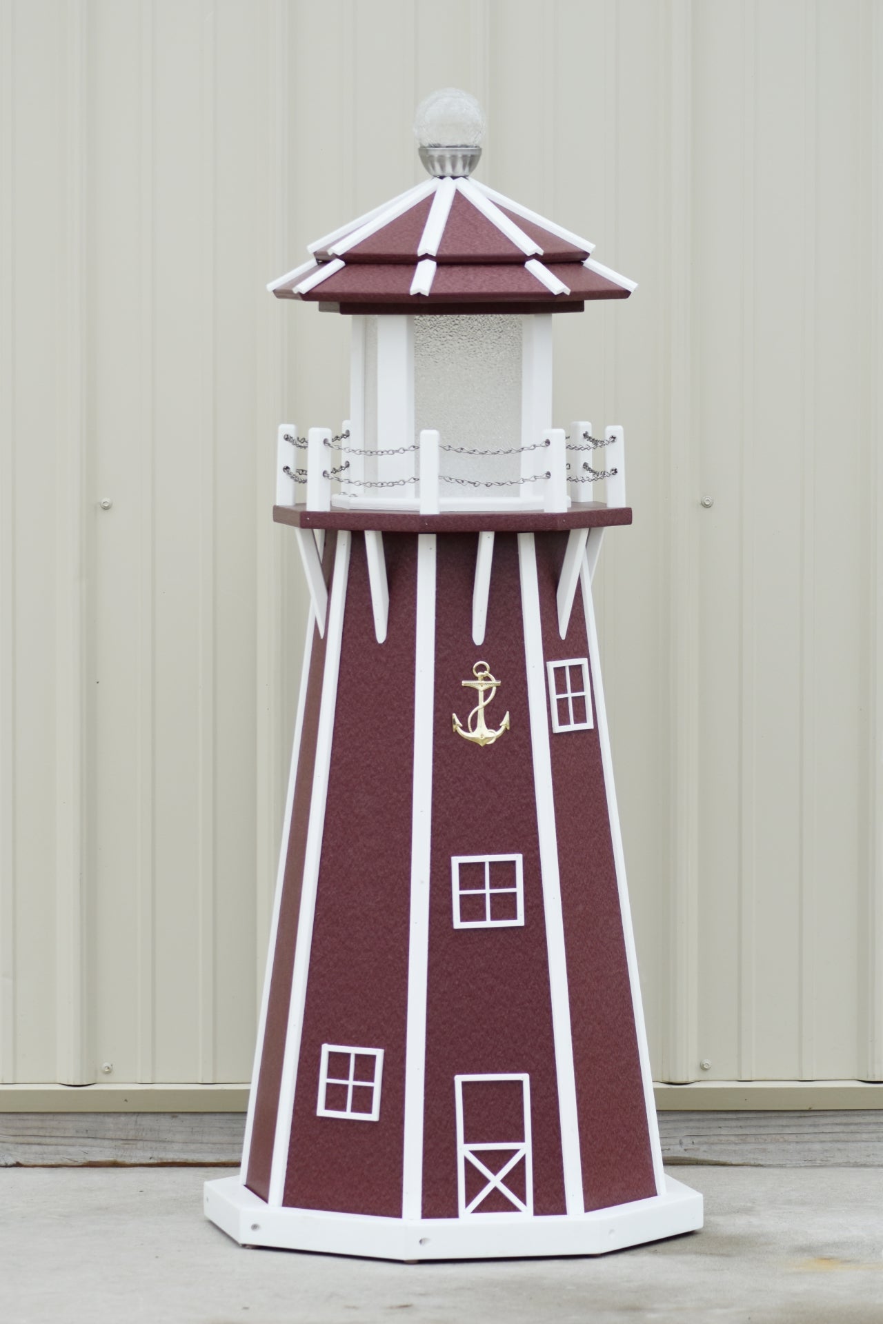 4 ft. Octagon Solar and Electric Powered Poly Lawn Lighthouses, Cherry/white trim