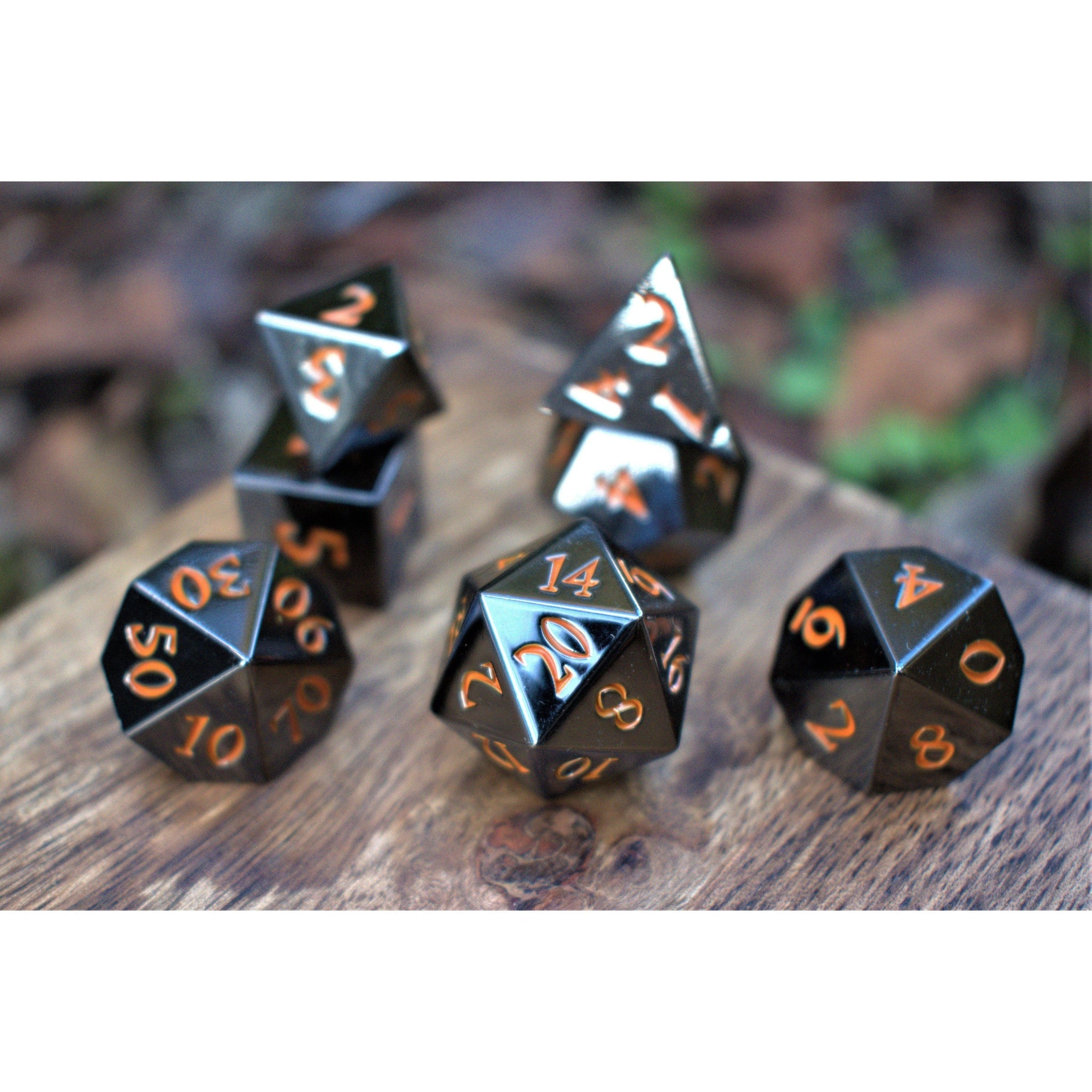 Black and Orange Sharp-Edged Metal Dice 'PRE-ORDER | SPRING EVENT DEAL'