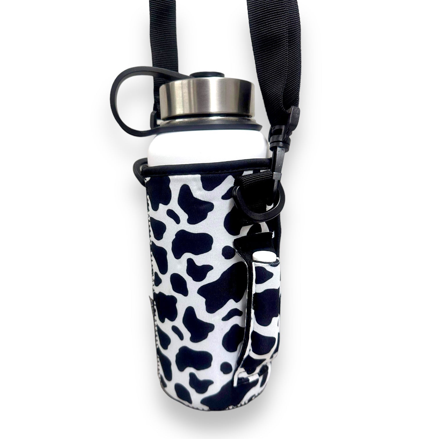 Black and White Cow Print 30-40oz Tumbler Handler™  With Carrying Strap