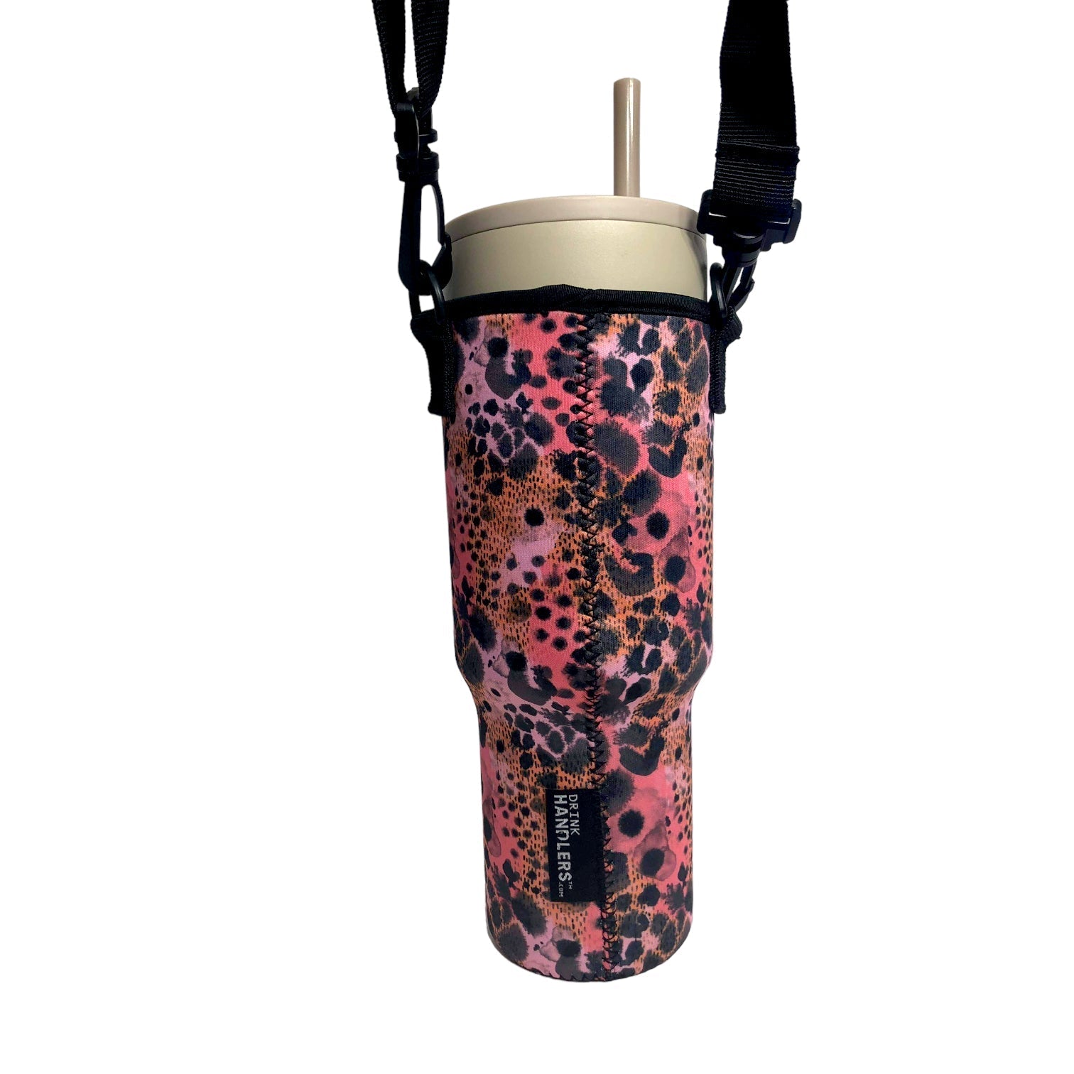 Blushing Leopard 40oz Tumbler With Handle Sleeve