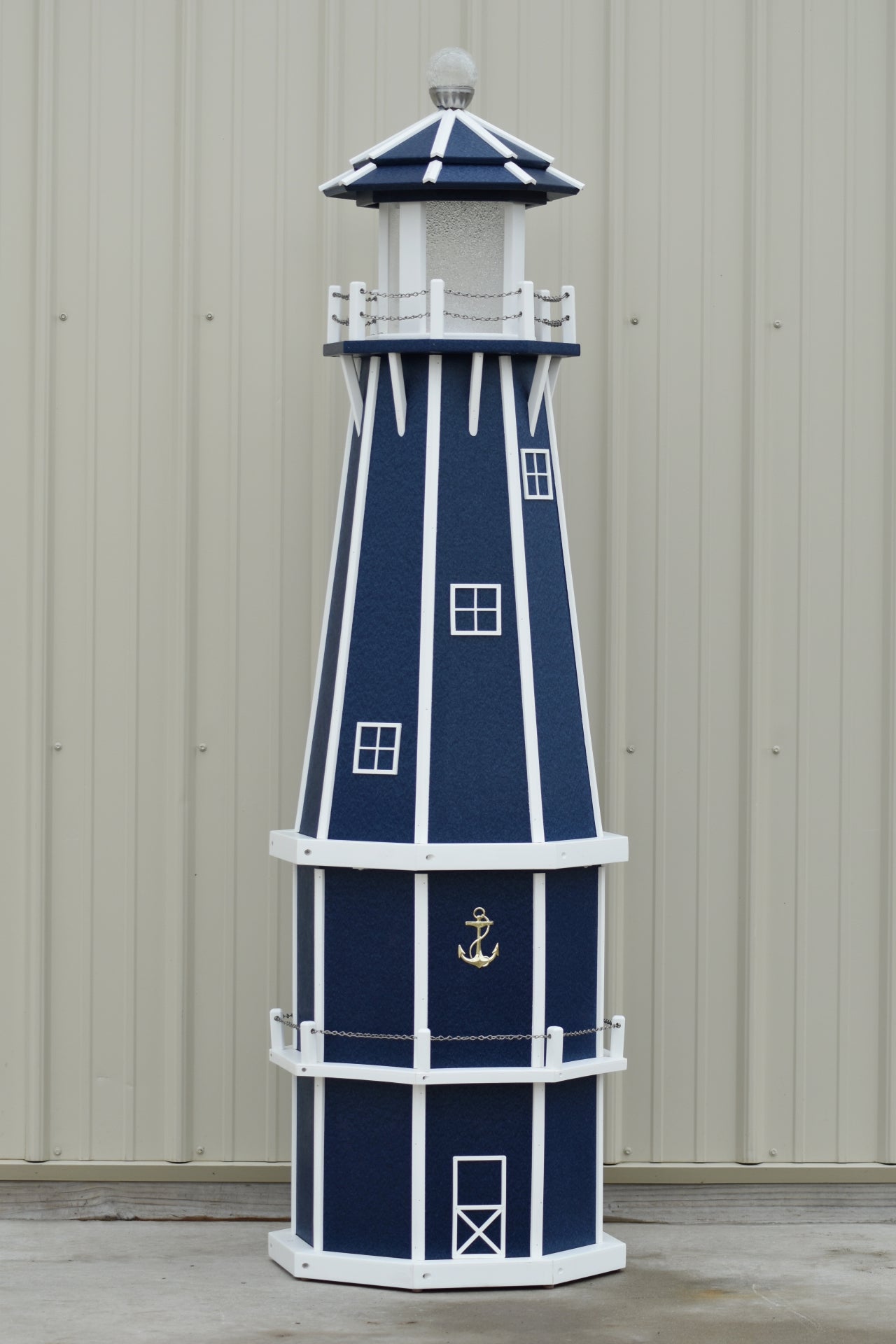 6 ft. Octagon Solar and Electric Powered Poly Lighthouses Patriot Blue and White