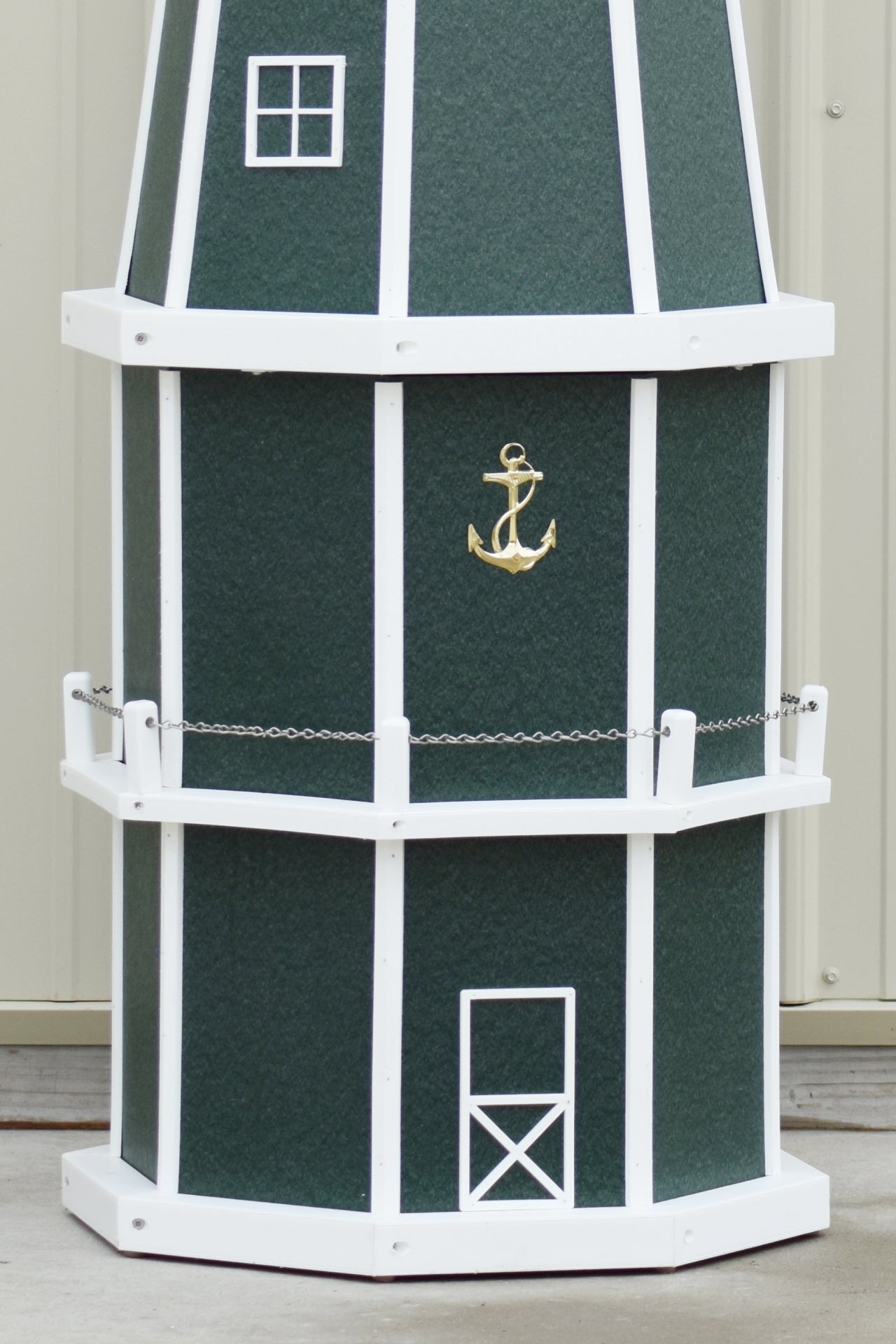 6 ft. Octagon Solar and Electric Powered Poly Lighthouse, Green/white trim