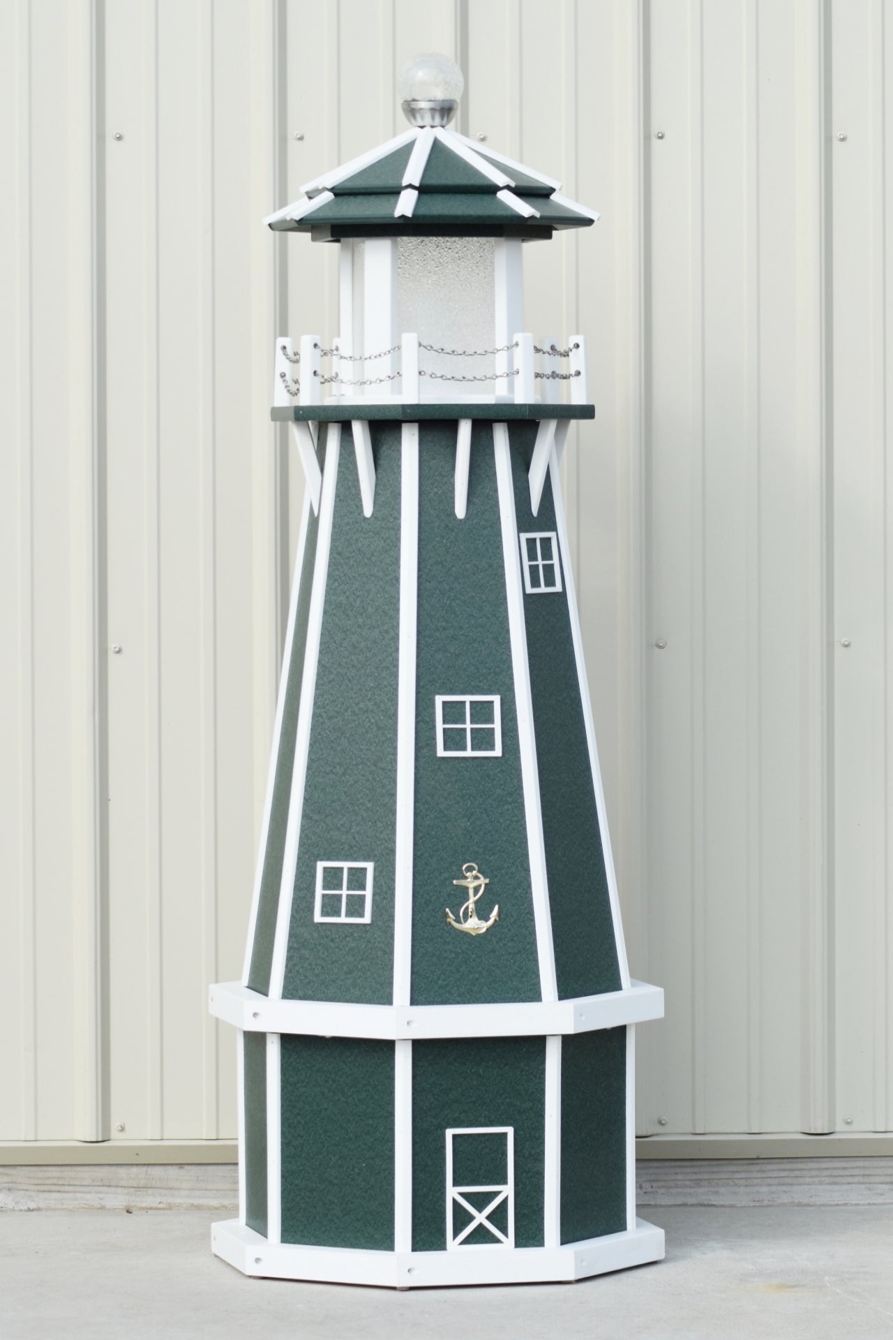 5 ft. Octagon Solar and Electric Powered Poly Lighthouse Green with White trim