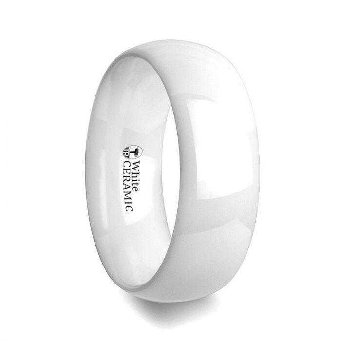 IVORY Domed Polish Finished White Ceramic Ring - 6mm & 8mm