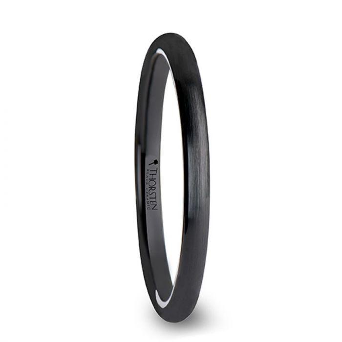 ATTOR Domed Brush Finished Black Ceramic Wedding Band - 10mm